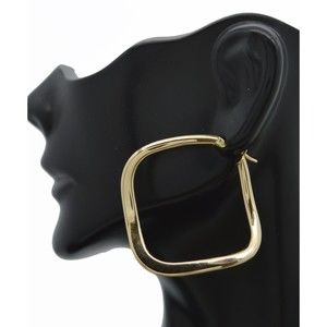 Real 14K Solid Yellow Gold 41.mm Polished Curved Square Hoop Earrings 5.1gram